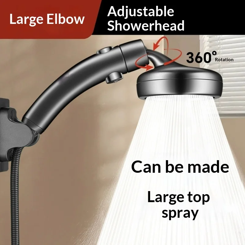 Adjustable Elbow Handheld Shower Head High Pressure Shower Sprayer One Click Water Stop Nozzle Household Bathroom Accessories
