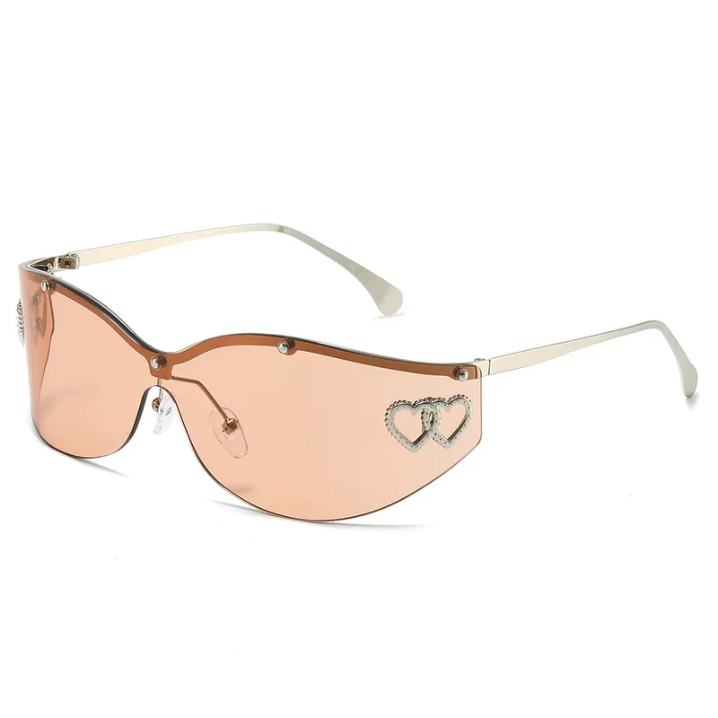 Fashion Rimless Sunglasses Women Brand Double Heart Ladies UV400 Sun Glasses High Temple Street Shopping Eyewear