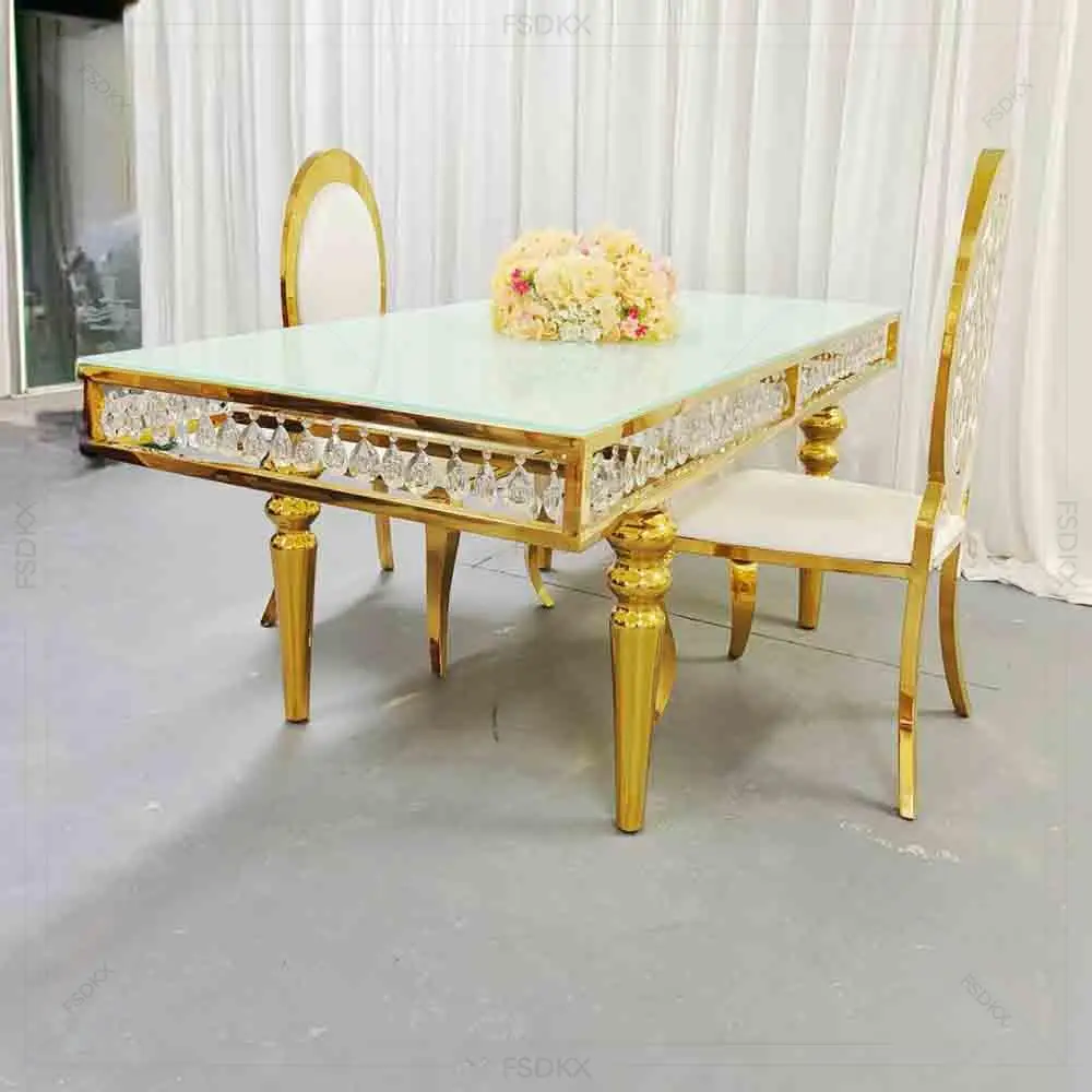 Factory Sale Royal Stainless Steel Table Event Decoration Glass Dining Table Wedding Table