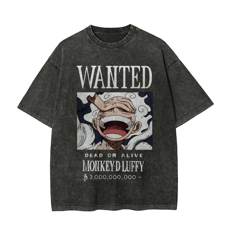 One Piece Luffy Oversized Vintage Washed T-shirt Men Women Short Sleeves Graphic Tee Summer Fashion New Streetwear Casual Tops