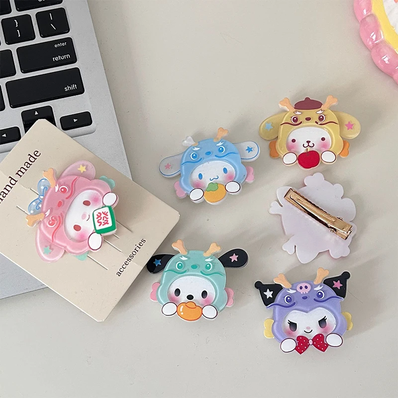 Dragon Year Kawaii Cinnamoroll Kuromi My Melody Kitty Sanrio Cartoon Duckbill Clip Simple Hair Accessories Girl Heart Hairpin