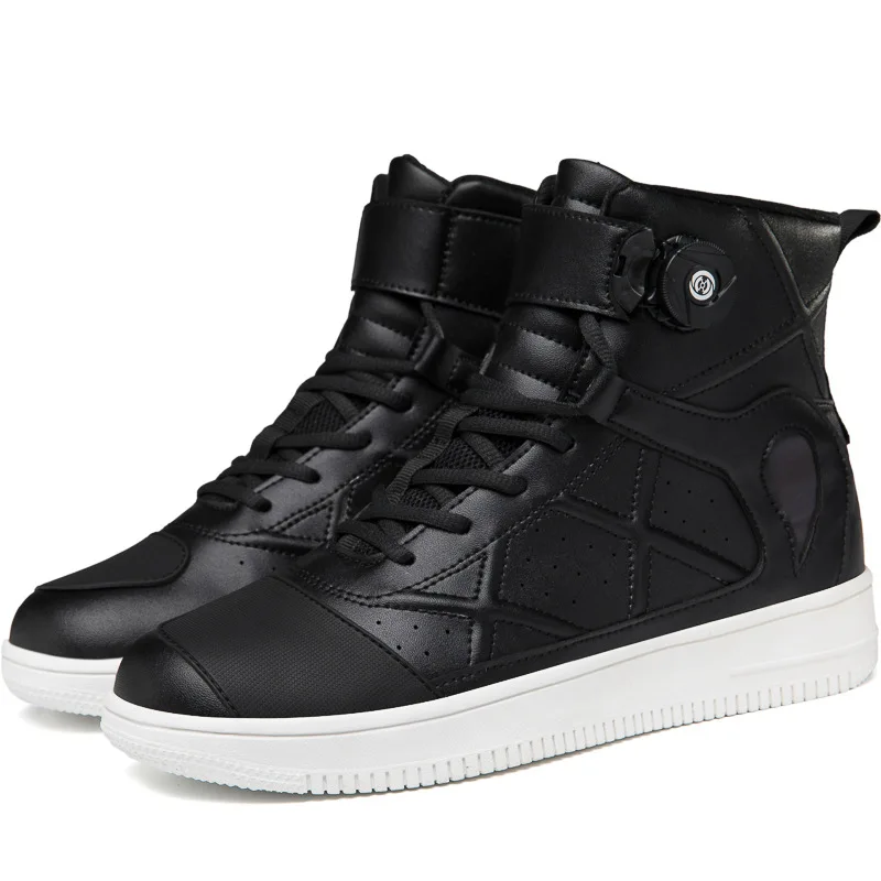 Black Leather Motorcycle Shoes Anti-slip Motocross Boots Men's Shoes Touring Biker Boots Rubber Sole Motorcycle Equipment
