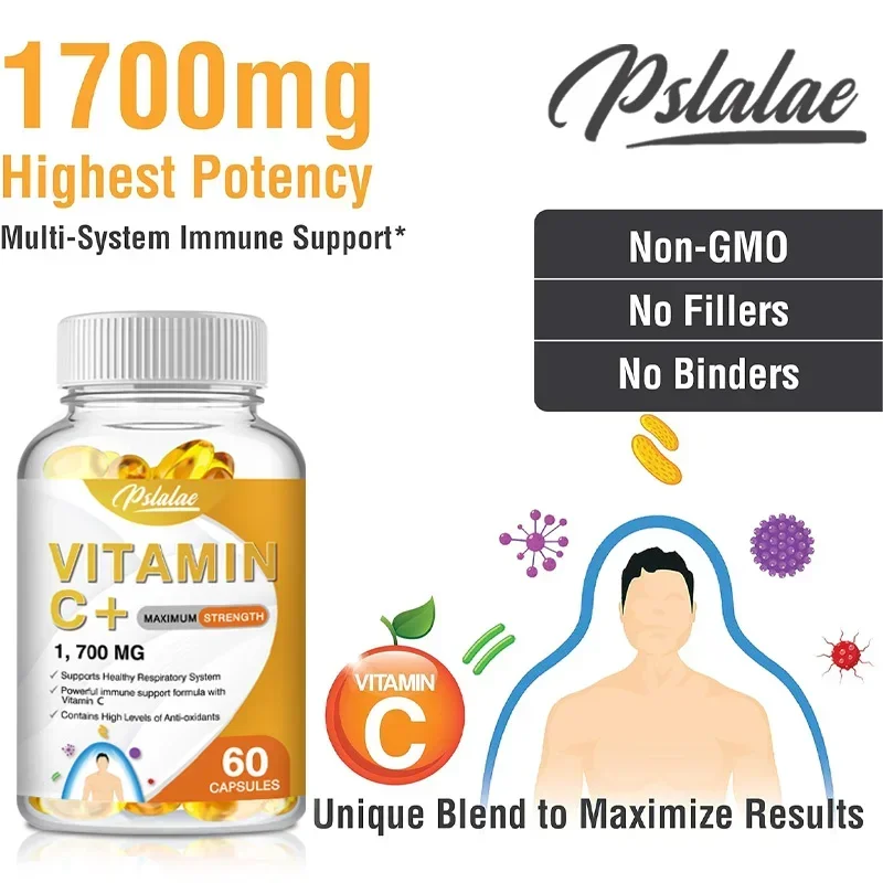 Vitamin C 1700 mg with Vitamin D3, Zinc, Elderberry, Ginger Root - Maximum Strength Support Non-GMO