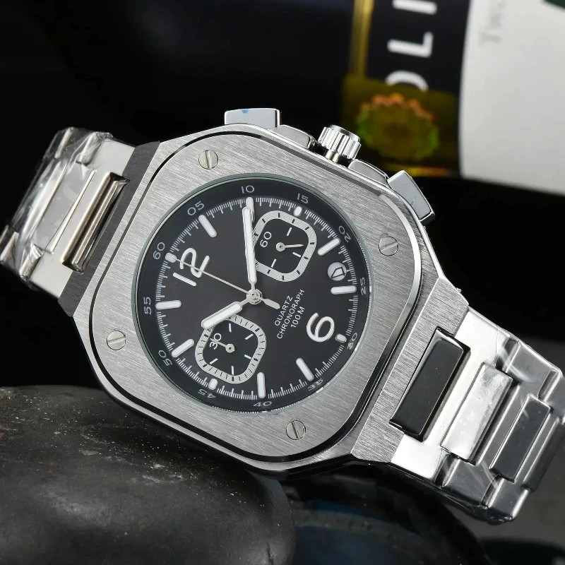 ساعة ماركة فاخرة غير ميكانيكية للأعمال والروس تاريخ تلقائي من الفولاذ المقاوم للصدأ إصدار محدود كوارتز مقاومة للماء للرجال