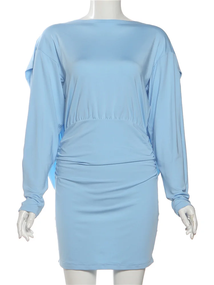 Nibber dobras sem costas vestido feminino manga cheia elasticidade magro sólido simples clássico elegante festa de formatura moda mini bodycon