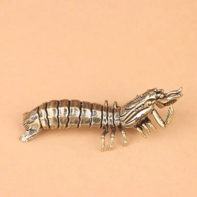 Brass Mantis Shrimp Figurine Desktop Ornament Marine Organism Lobster Small Statue Micro Landscape Decoration Crafts Accessorie