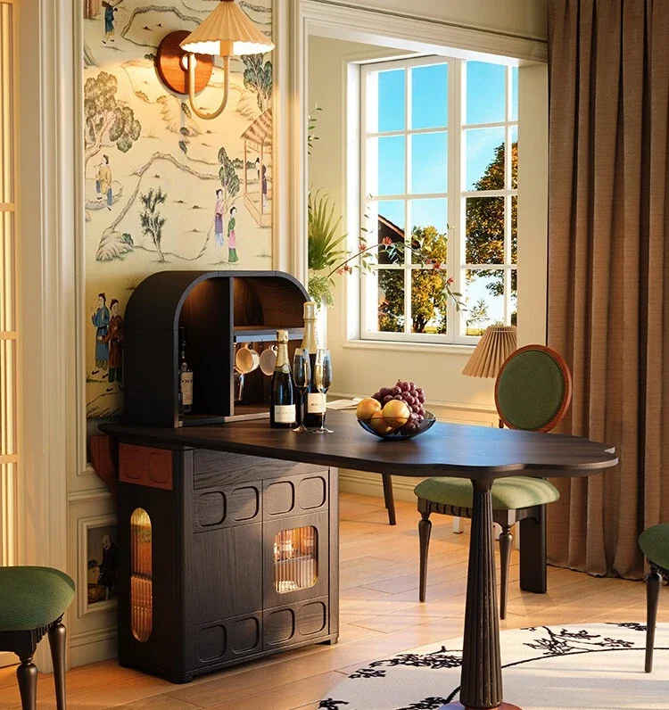 Island table integrated French antique small apartment folding solid wood dining table 2025 new dining table