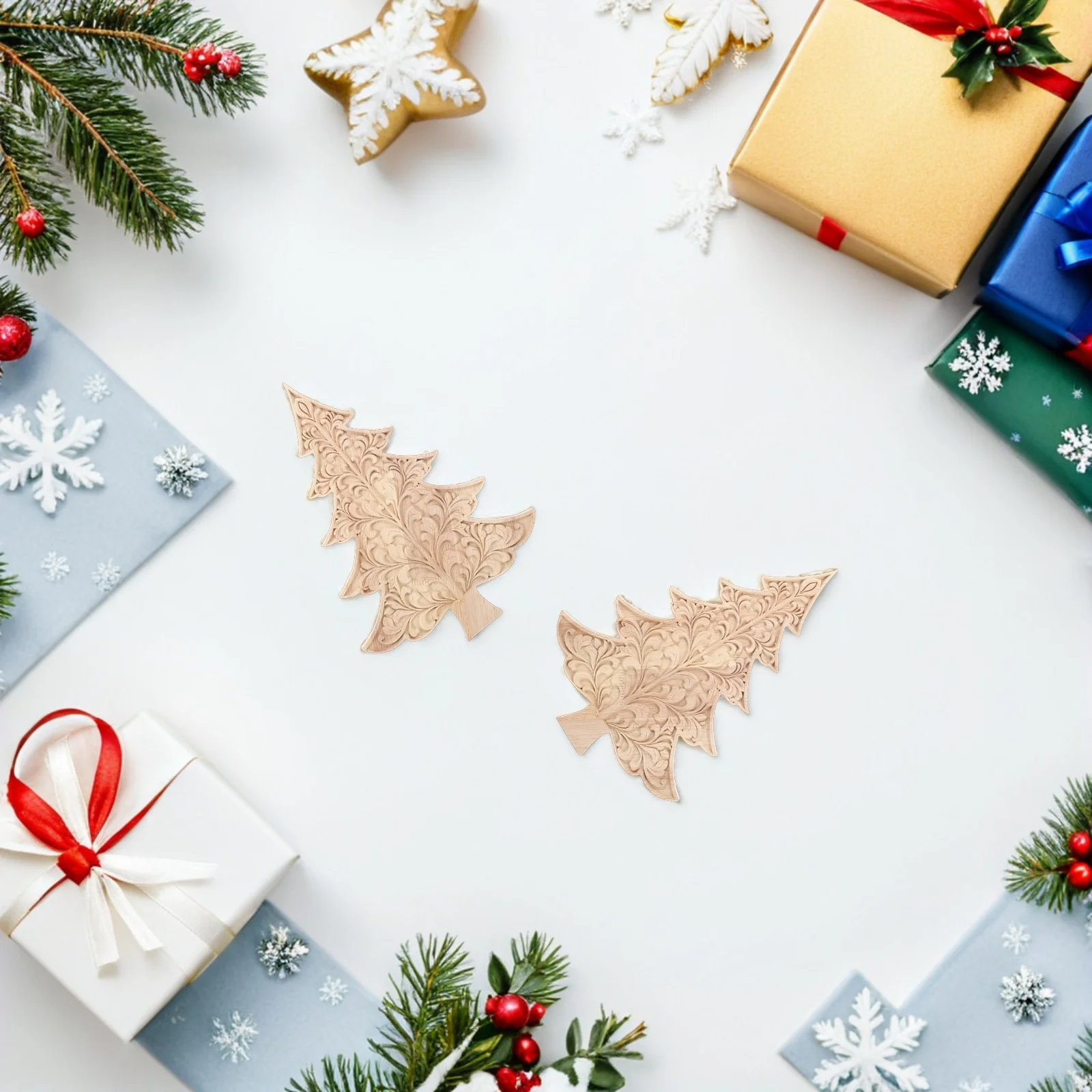 

Wooden Christmas Tree Decoration: Rustic Farmhouse Xmas Carved Cutouts Unfinished Wood Ornament For Diy Holiday Mantel