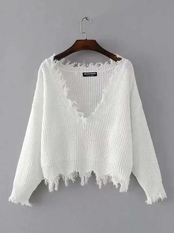 2024 Autunno/inverno Nuovo Scollo A V Manica Lunga Nappa Maglione Lavorato A Maglia delle Donne Allentato di Colore Solido Casual Versatile Pullover H226