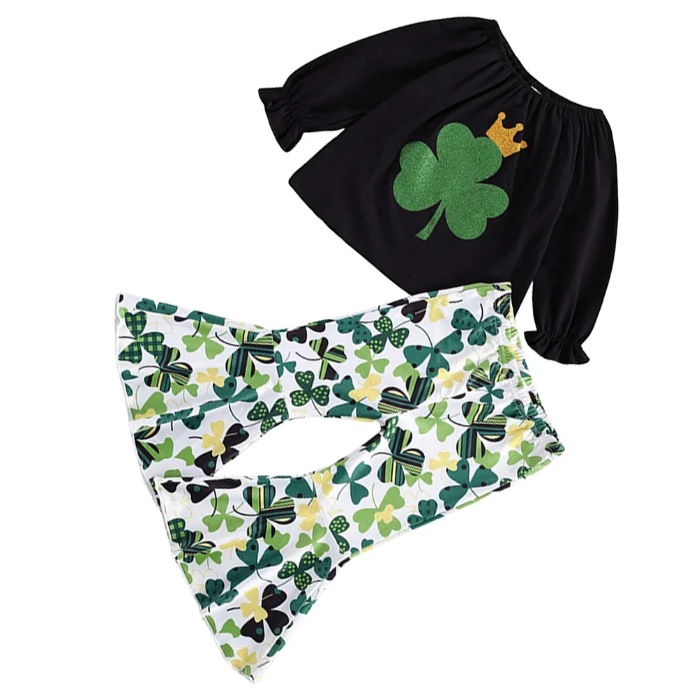 

Kids Lucky Outfit Cotton Fabric Elastic Neckline Shamrock Costume Girls Toddler Patrick Day Party Wear Casual Clothing