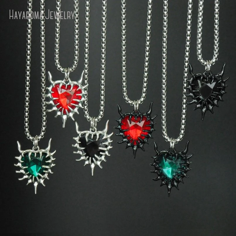 

10Pcs Spiked Heart Thorn Stainlee Steel Necklace Goth Alt Gothic Aesthetic Chunk Y2k Gift Punk Halloween Accessory Women Jewelry