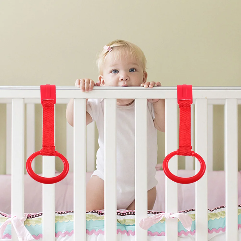 3Pcs Baby Pull Up Rings Plastic Webbing Material Smooth Safe Design for Crib Stroller Playpen Travel Bed Portable Toddler