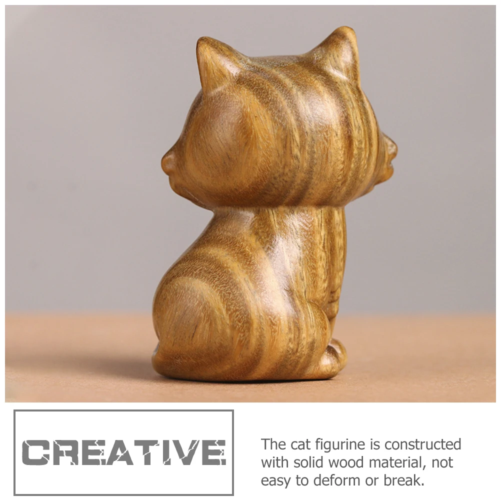 

1pcs Cute Cat Figurine Wooden Statue Home Decor Retro Desktop Adornment Miniature Ornaments Green Sandalwood Small Office Model