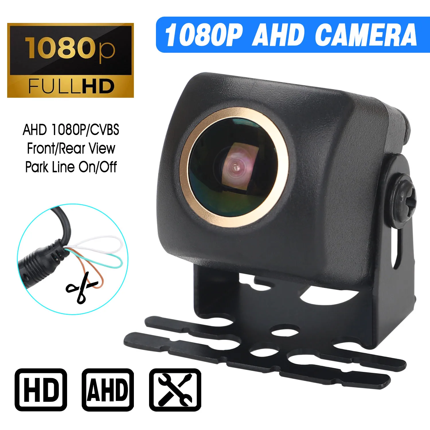 

AHD 1080P Rear Camera with HD Fisheye Golden Lens, Wide Angle View Car Rear View Backup Camera Reverse Parking Camera for Front/