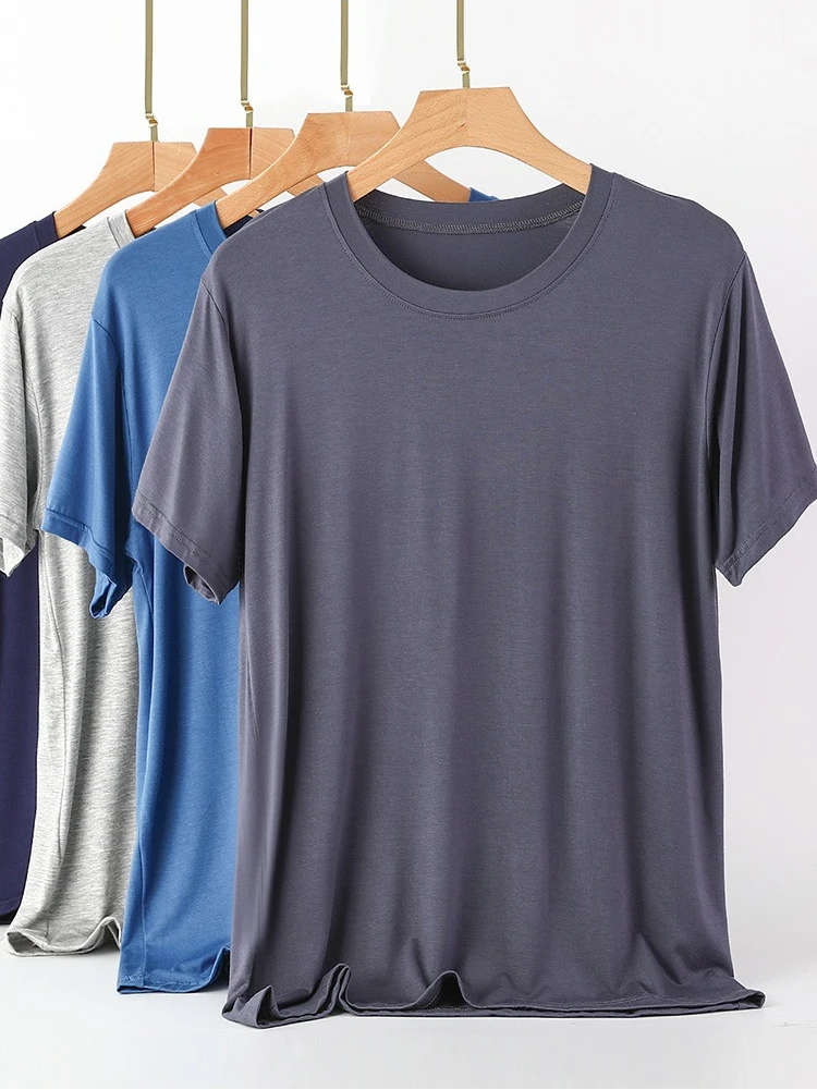 Modal Herren Kurzarm T-Shirt Frühling Solide Sportbekleidung Übergroße Loose Fit Halbarm Sweatshirt Grau Pyjama Homewear – Detail 4