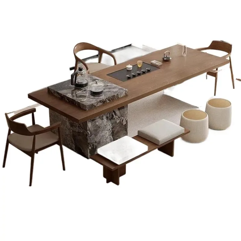 Office large board tea table light luxury modern simplicity high sense solid wood tea table chair