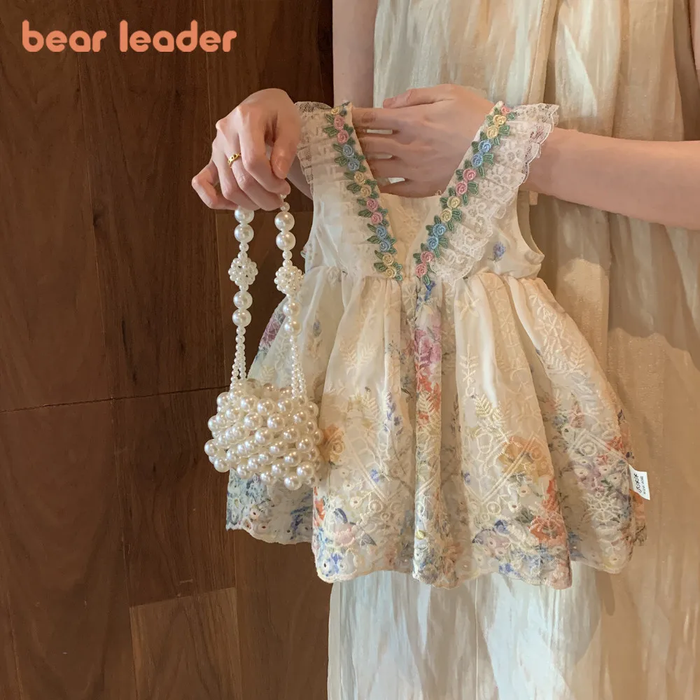 

Bear Leader Summer Korean Version Sweet Girl Dresses Flower Print Lace Sleeveless Vest Dress Birthday Party Princess Costume