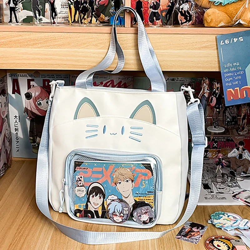 Richme Kawaii Women Ita Bags Cartoon Cat Embroidered Crossbody Shoulder Bolso Mujer Casual Students Commute Tote Bag Female