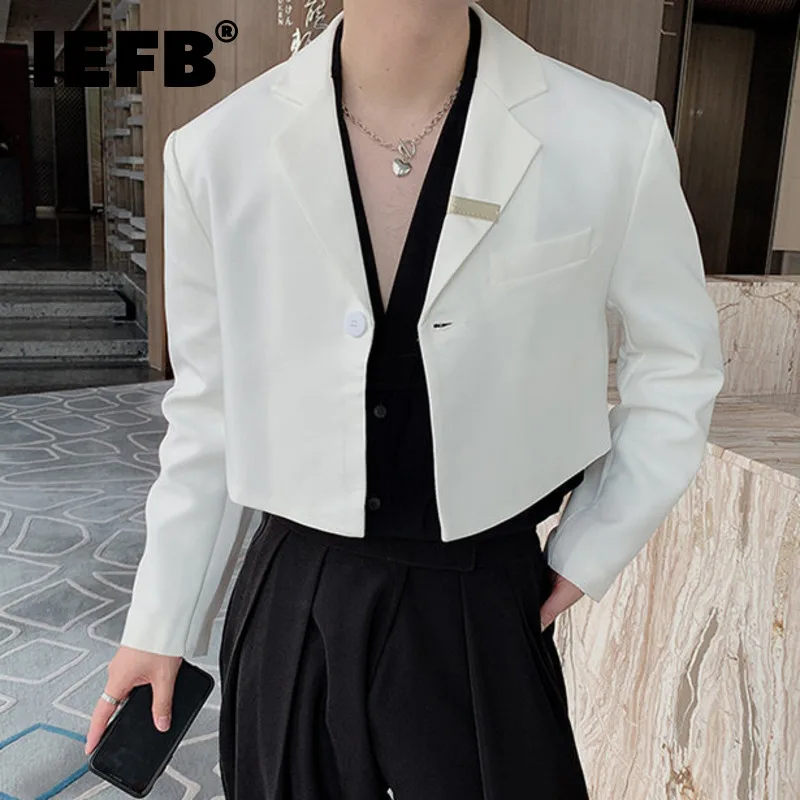 IEFB Slim Men's Blazers Fashion Korean Style Luxury Short Suit Coat Solid Color Versatile Jacket 2023 Autumn New Clothing 9C2536