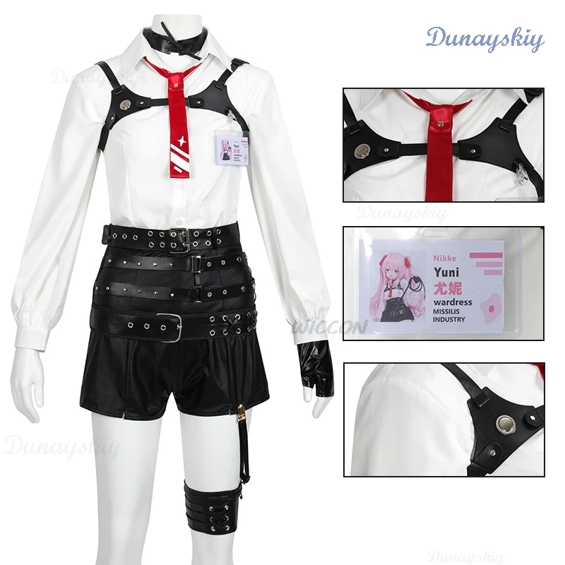 Goddess Of Victory NIKKE Yuni Cosplay Costume Whip Wig Women Game Uniform Sexy PU Straitjacket Halloween Suit Anime Clothes