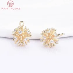 (958) 2PCS 10MM 18K Gold Color Plated Brass with Zircon Flower Ball  Charms Pendants High Quality Diy Jewelry Making Accessories