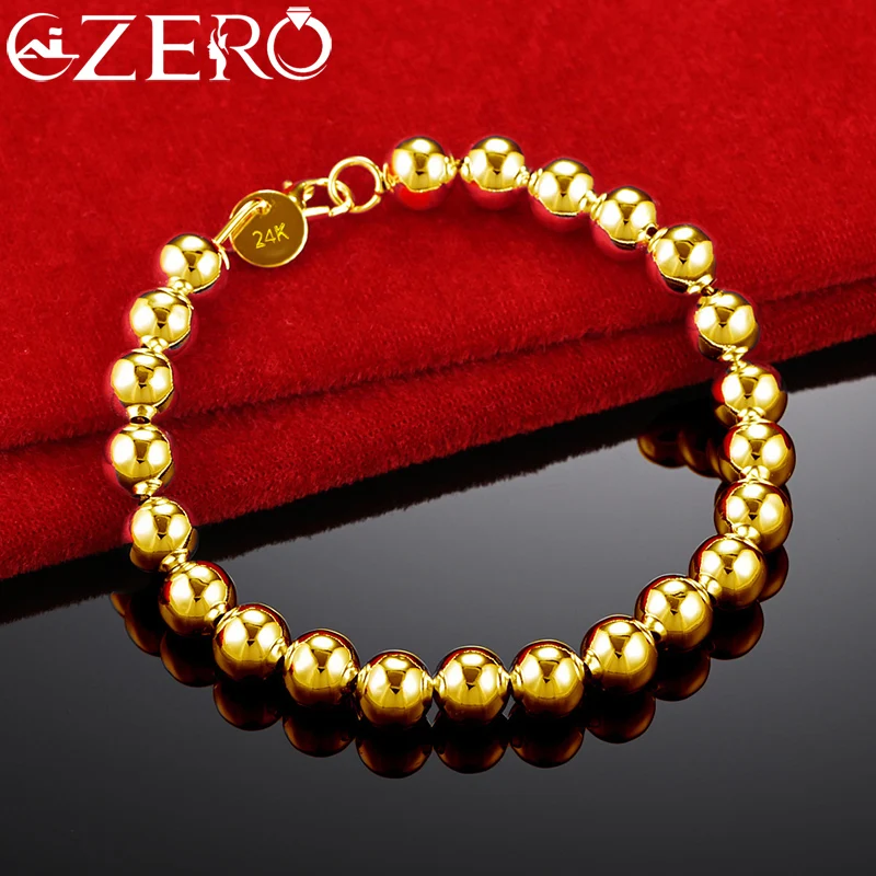 ALIZERO Bracciale in oro 18 carati Argento sterling 925 Liscio 8MM Perline Bracciali per donna Uomo Moda Fascino Regalo di gioielli per feste di