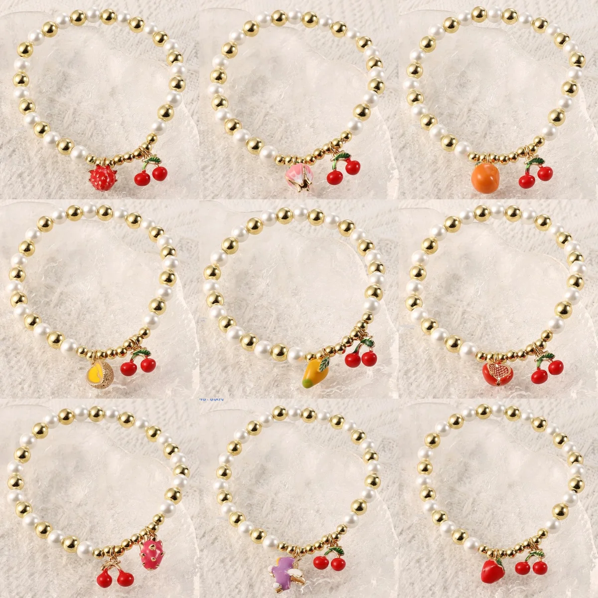 MHS.SUN Fruit Series Pendant Metal Bead Bracelet Cherry/Strawberry/Mango/Durian Dragon Fruit Charms Bracelets For Women Girls