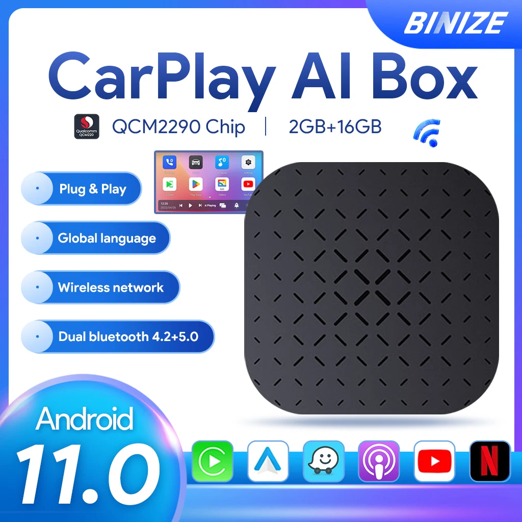 

Binize CarPlay Ai Box Android 11.0 Wireless Android Auto ＆ CarPlay YouTube Netflix QCM2290 Plug and Play For Wired CarPlay Cars