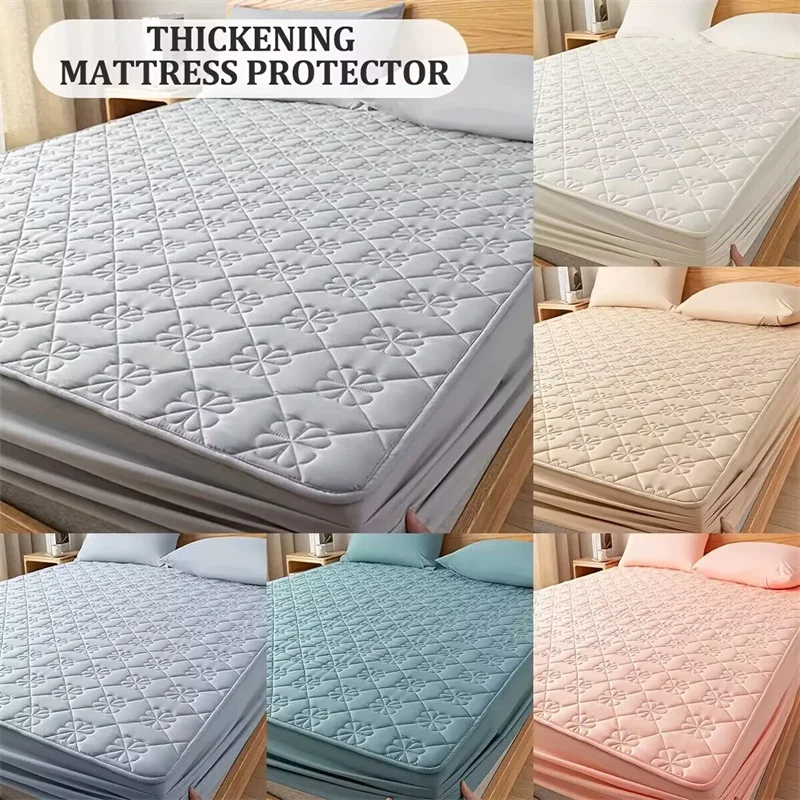 Thickened Quilted Bed Cover Stretch Non-slip Mattress Cover for Home Bedroom Flower Embossed Mattress Protector Soft Pad for Bed