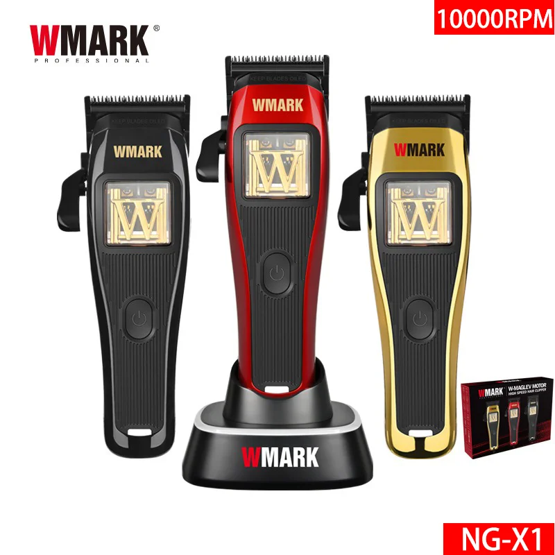 NG-X1 WMARK 남성용 전문 헤어 클리퍼, 마이크로 칩 마그네틱 모터, 충전 스탠드 포함, 무선 커터 트리머, 10000RPM 9V