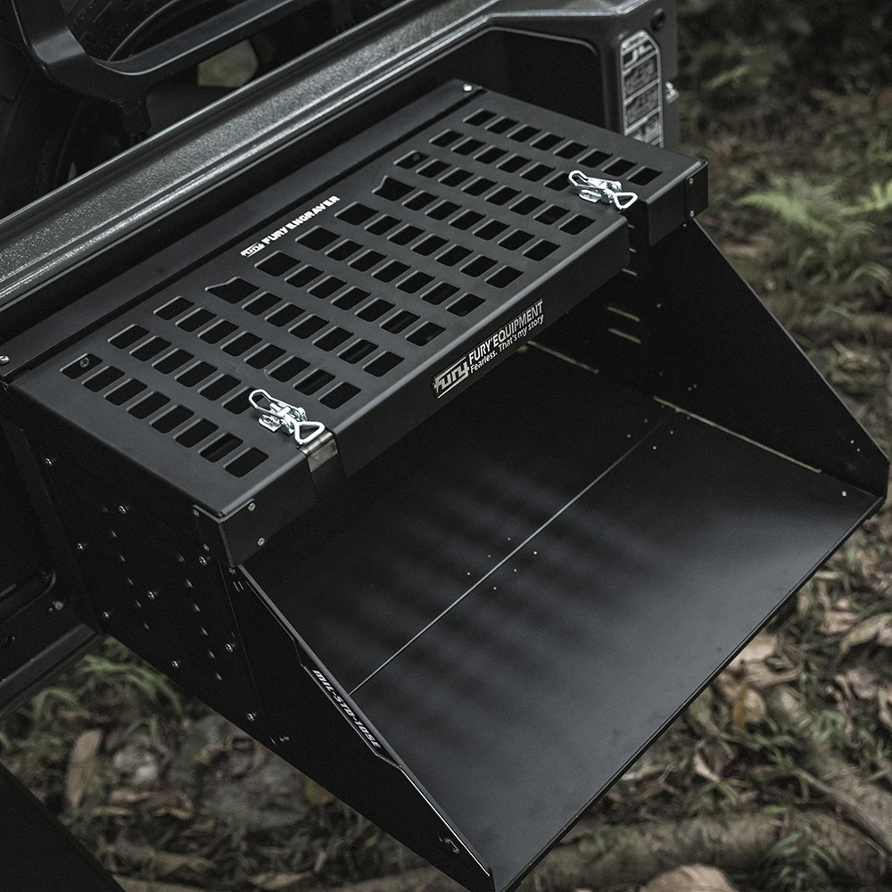 Lantsun F2008 2-Tier Tailgate Table Camping Desk Aluminum Alloy Foldable Rear Door Cargo Shelf for Jeep for Wrangler JL2018+