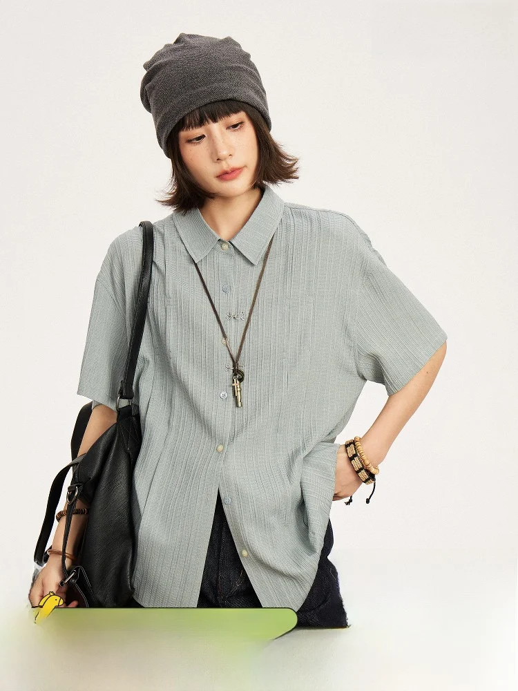 

Loose ort Sve Metal Bule irt Artistic Versatile Polyester Cotton Blend Comfortable Fit Summer Faion Women's Blouse