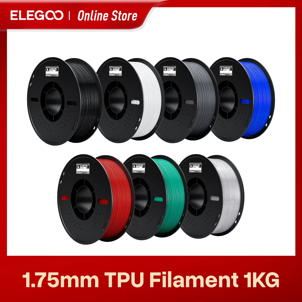 Elegoo Filamento Per Stampante 3D TPU 1,75 Mm 1 Kg, Filamento TPU Flessibile Con Durezza Shore 95A Con Elevata Resilienza Ed Elasticità-image