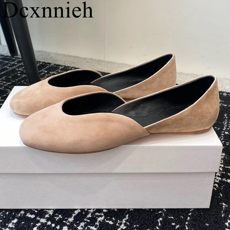 

Flat Bottom Ballet Shoes Women Kid Suede Round Toe Shallow Mouth Walking Shoes Ladies Spring Summer Vacation Lazy Loafers 2024