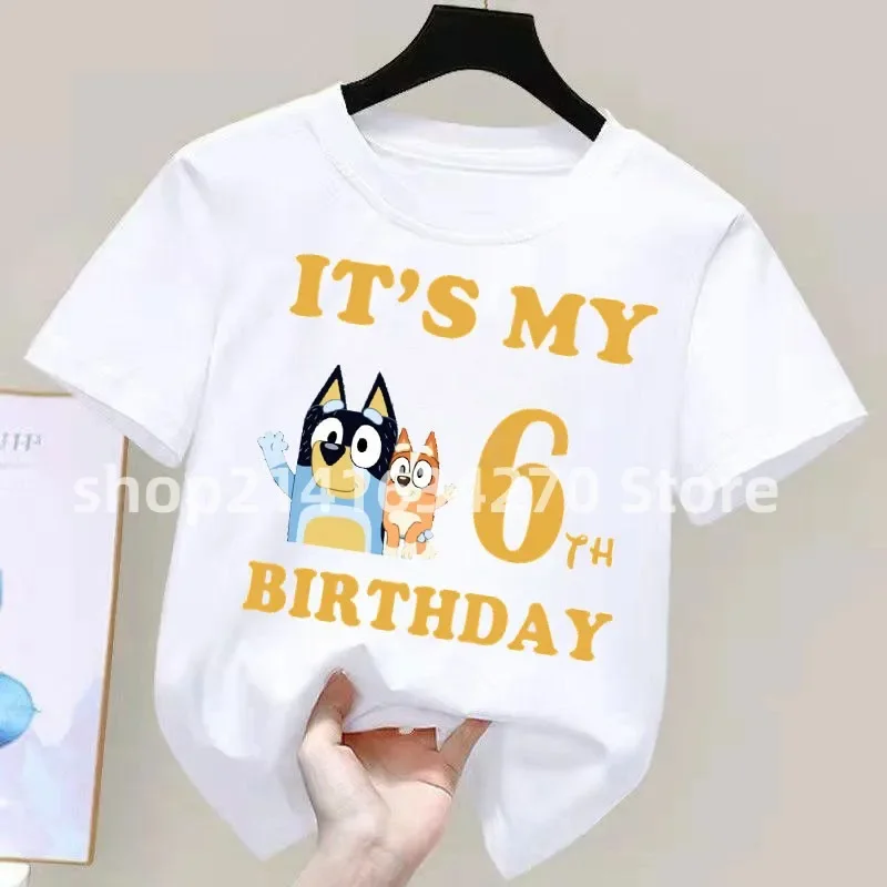 Summer Birthday T-shirt Number Short Sleeve Tops for Blue Dog Boys Girls Tees Birthday Gift Kid Baby Shower Party Clothes No Diy