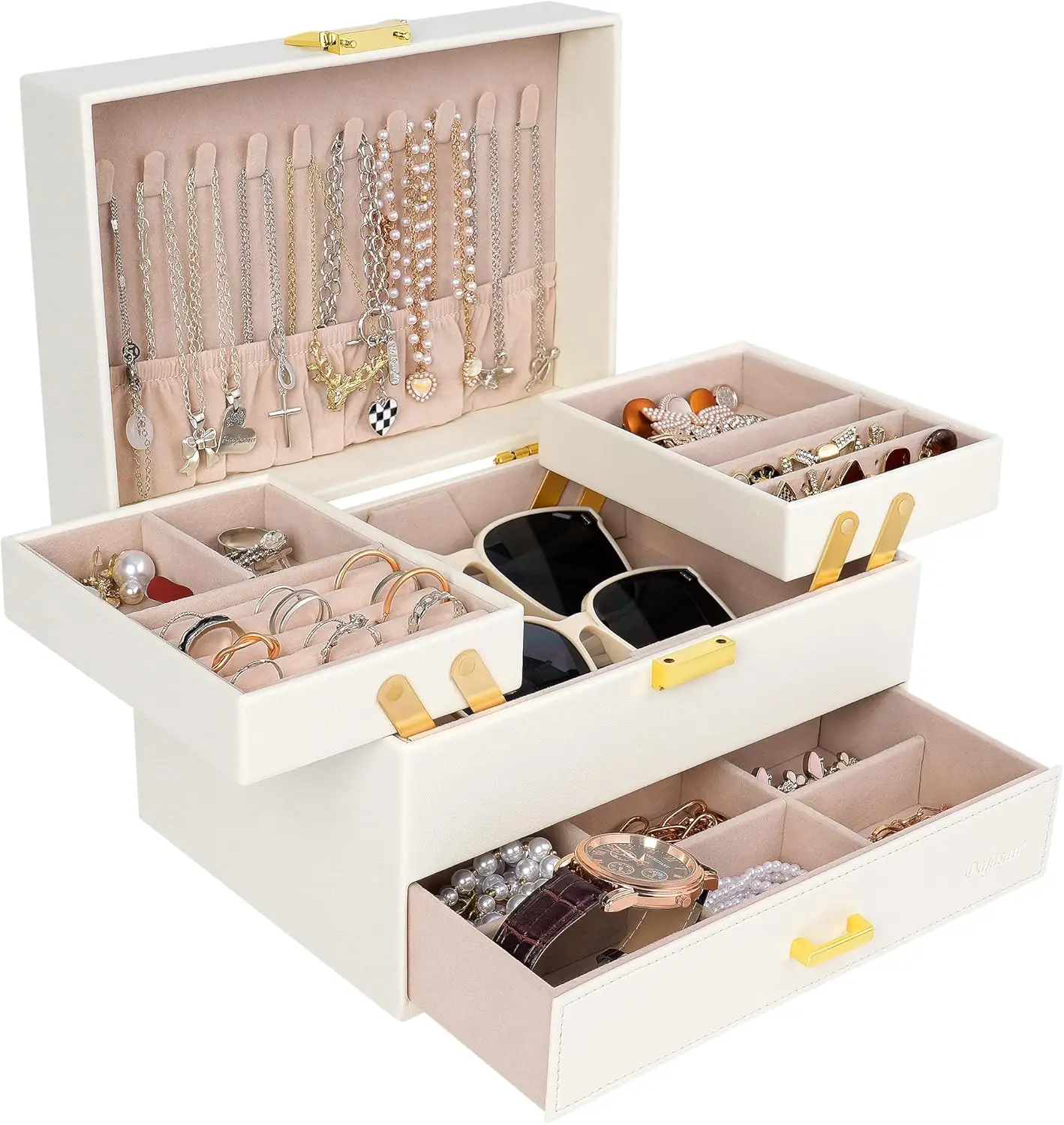 

Jewelry Box for Women, 3 Layers Large Jewelry Organizer Box, Jewelry Storage Case for Earring, Ring, Necklace, Bracelets