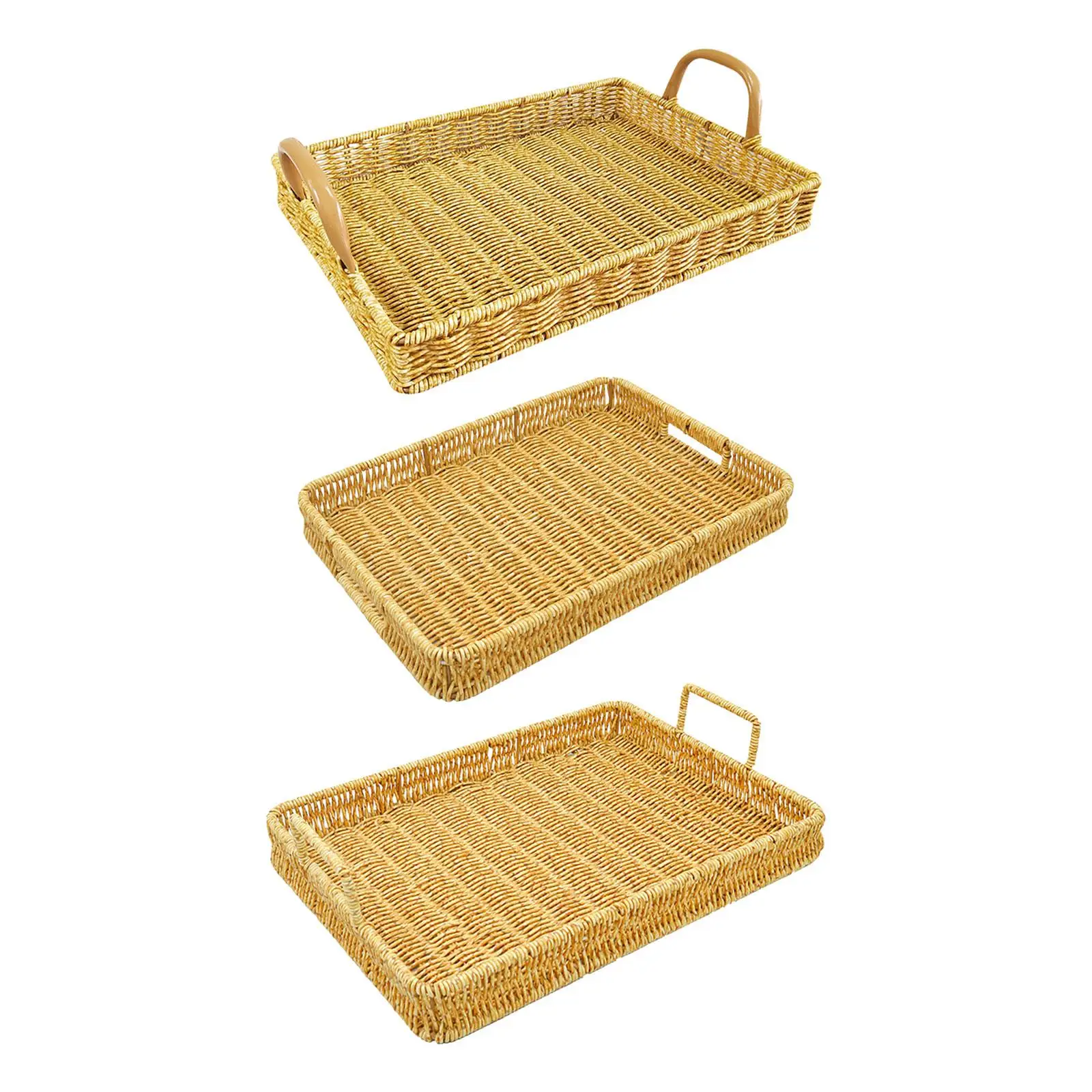 Woven Basket Food Decorative Tray Rectangular Serving Tray Decorative Ottoman Platter for Coffee Table Drinks Vegetables Home