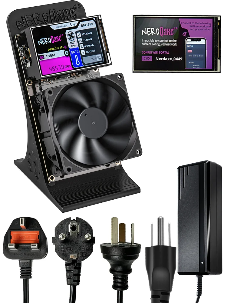 NerdQaxe++ 4.8T BTC Solo Miner z chipem BM1370, Open Source, maszyna do kopania kryptowalut SHA256, energooszczędna, cicha koparka z chłodzeniem OLED. — 2