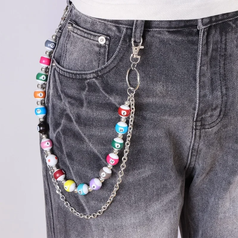 Cadena de cintura de doble capa estilo hip hop con colgante de M&M, cadena personalizada para jeans, cadena moderna y genial para pantalones de calle.