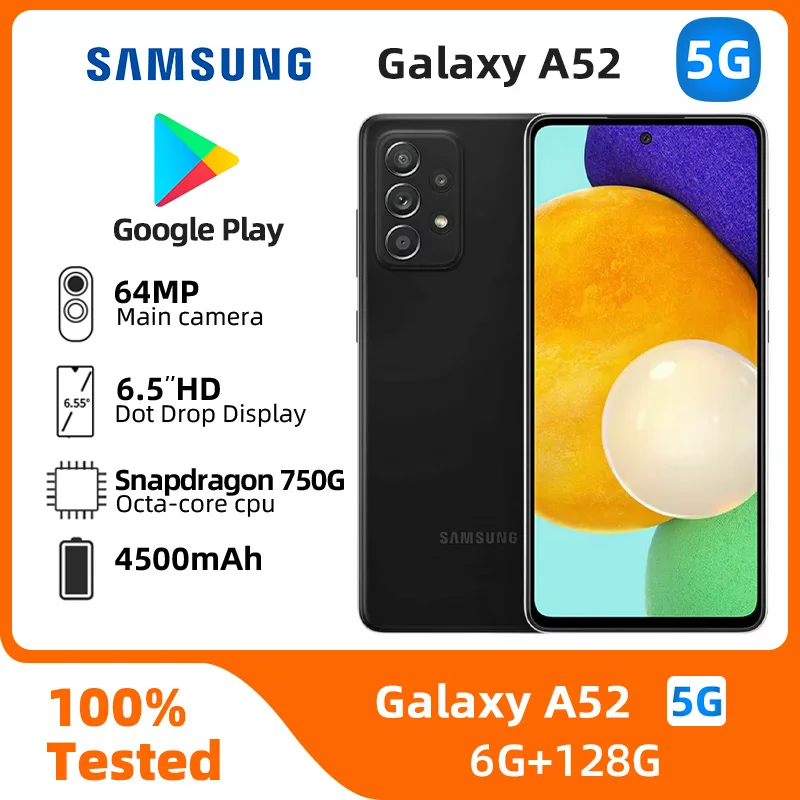 Samsung Galaxy A52 5G ‌Exynos 128GB Google play SmartPhone 6.5inch 4500mAh 64MP Cameras Android Used Phone