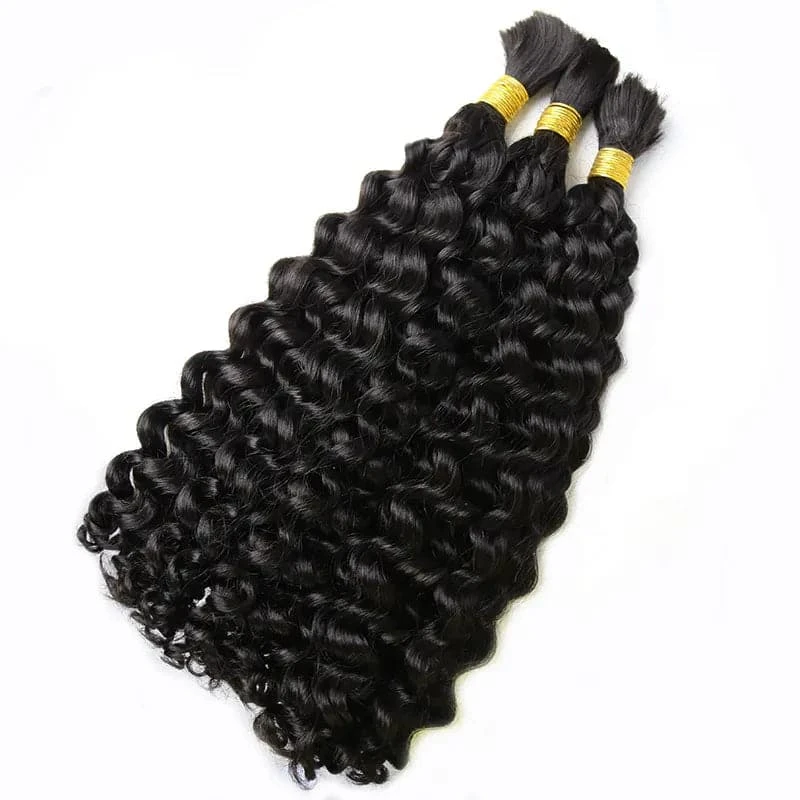 Extensões de cabelo virgem onda profunda para mulheres, 100% feixes de cabelo humano, tranças de cor natural, sem trama, extensão em massa