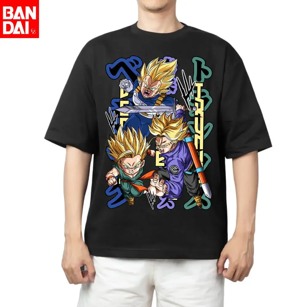 

Dragon Ball Z Vegeta Future Trunks & Goten Super Saiyan Form Chibi Triple Character Japanese Kanji Print Oversized Cotton