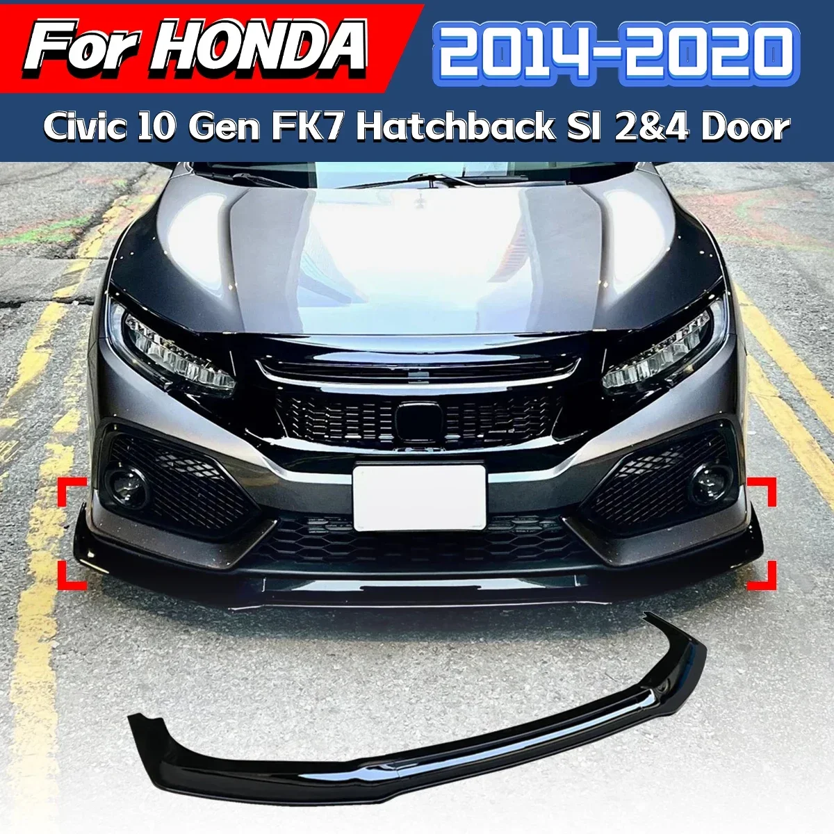 For Honda Civic 10 Gen FK7 Hatchback SI 2&4 Door 3PCS GR STYLE Car Front Bumper Spoiler Lip Diffuser Splitter Protective Cover