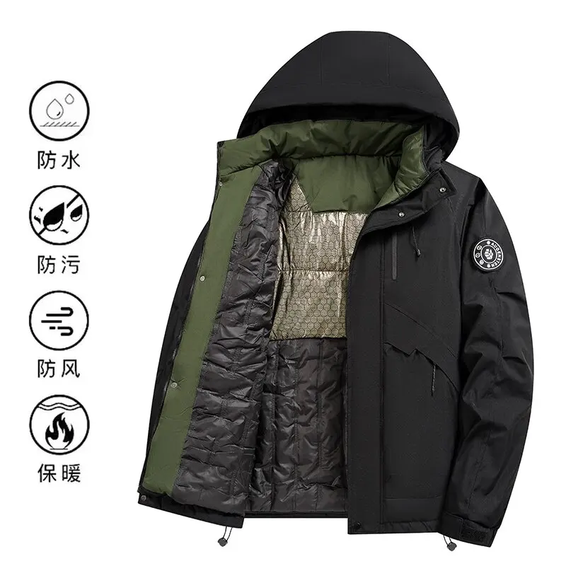 

Осенне-зимняя модная ветрозащитная утолщенная теплая куртка с хлопковой подкладкой и капюшоном, мужская свободная спортивная куртка большого размера высокого качества