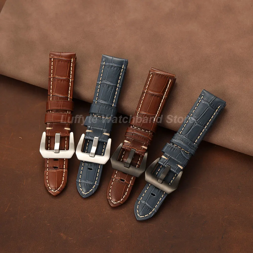 Casual Men Genuine Calfskin Leather Watch Band 20mm 22mm 24mm 26mm Durable Comfortable Replacement Embossed Leather Watch Strap