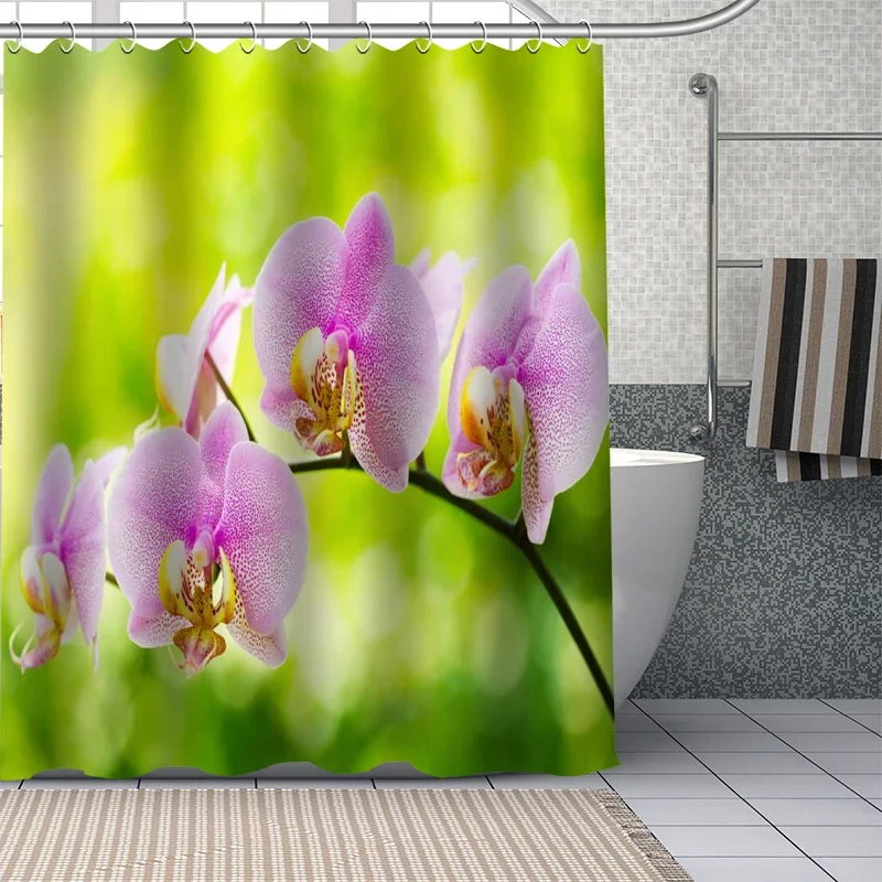 Beautiful Orchid Shower Curtains Bathroom Curtain Fabric Washable Polyester for Bathtub Home Fashion Art Decor with Hooks