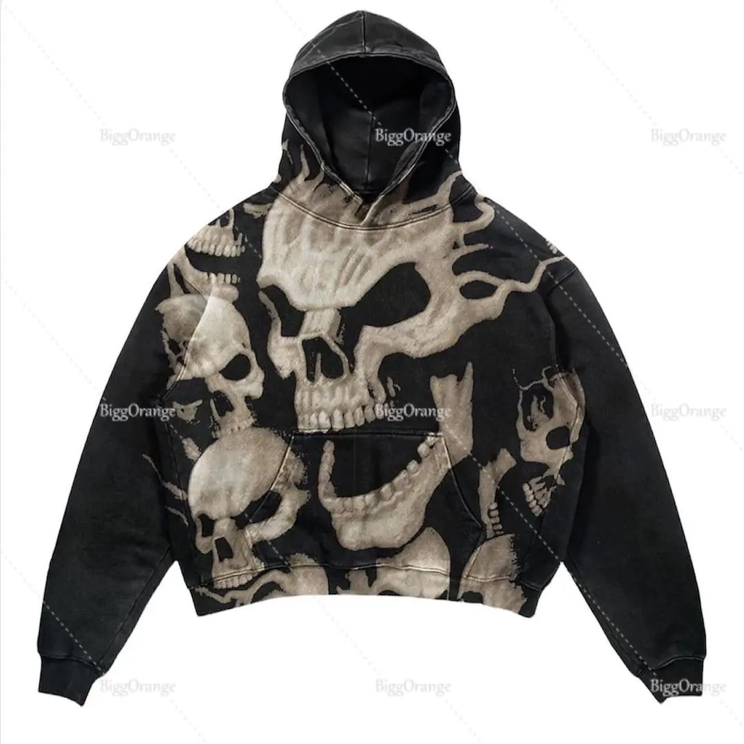 

Retro Street Skull Print Pattern Oversized Hoodie Women Y2K Gothic Punk Sweatshirt Men and Women