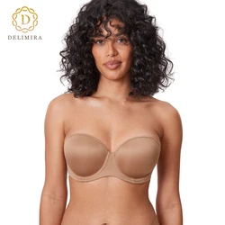 Women's Strapless Bra for Big Bust Contour Underwire Plus Size Multiway Full Coverage