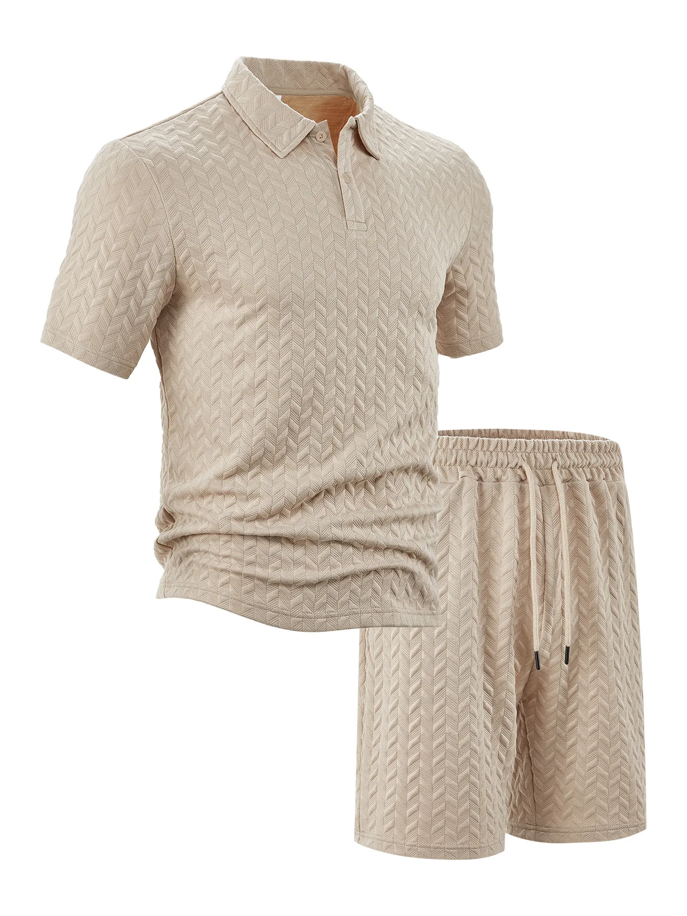 

Men Summer Casual Loose Lapel Jacquard Short Sleeve Polo Shirt Set New Breathable Comfortable Shorts Outfit Fashion Mens Clothin