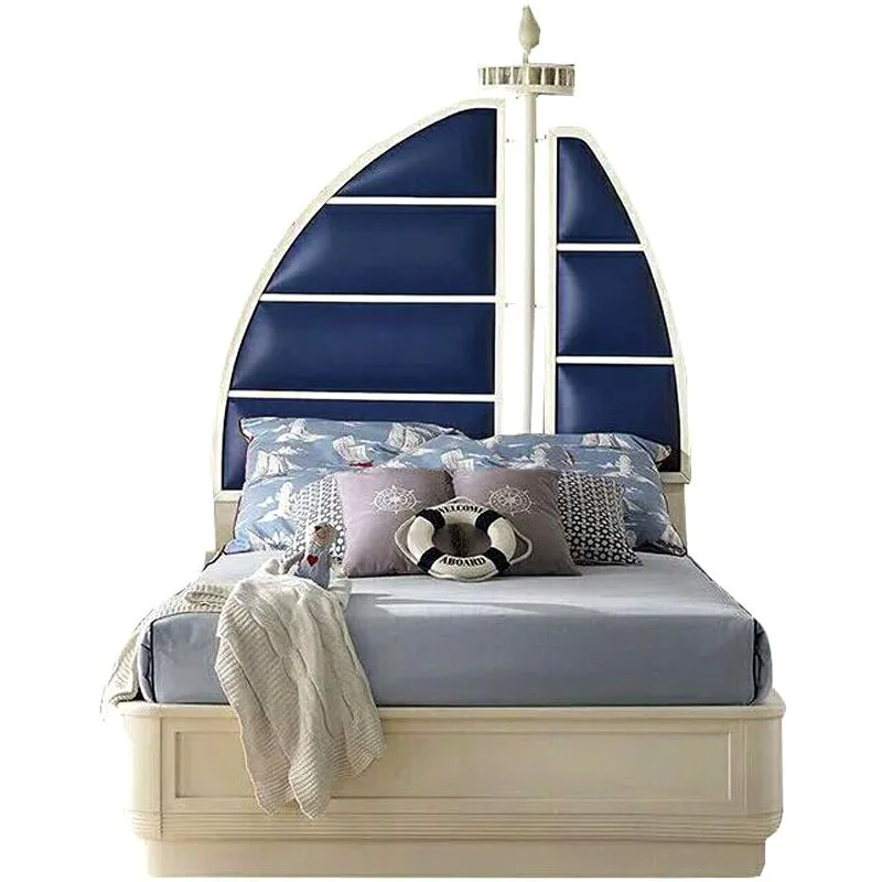 Solid wood single personalized creative high box bed, sailing prince boy girl bed